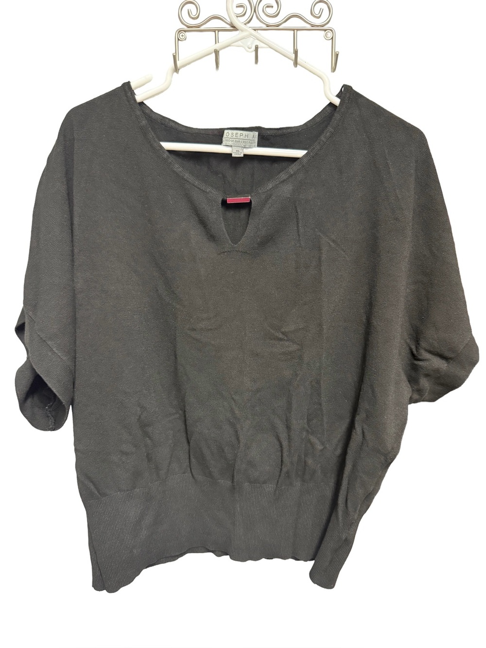 Joseph A Black XL Dolman Sleeve Knit Top, V-Neck w/ Metallic Bar Keyhole Accent